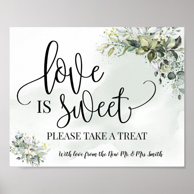 Póster La mesa de postres dulces de boda con eucalipto es (Frente)
