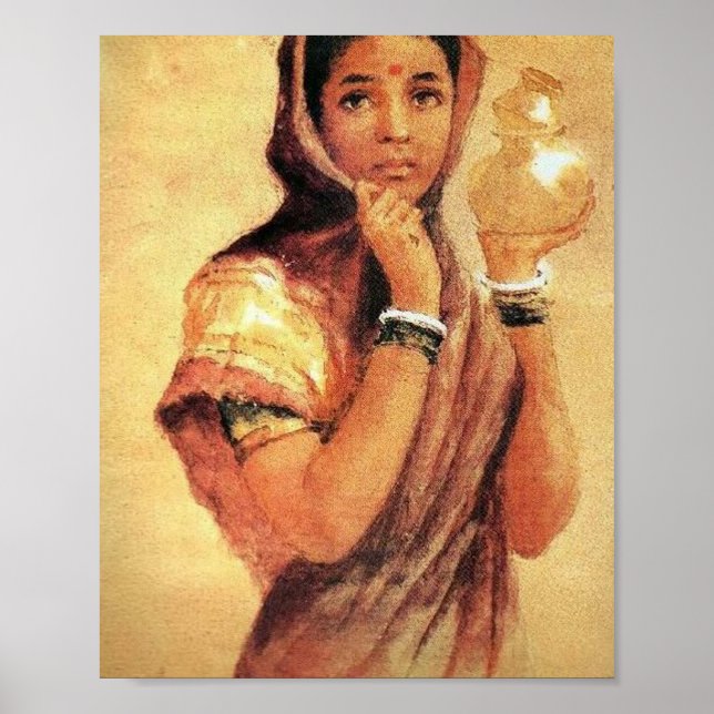 Póster La Milkmaid 1904 De Raja Ravi Varma (Frente)