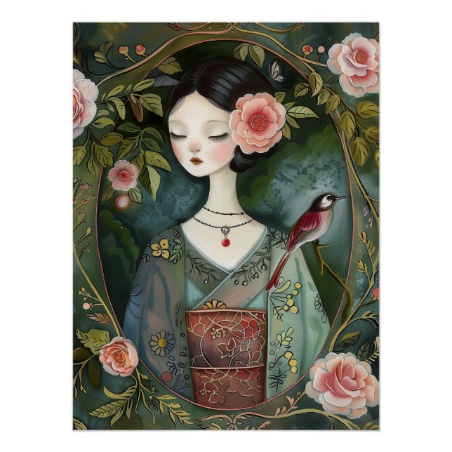 Póster La misteriosa doncella acuarela (Anverso)