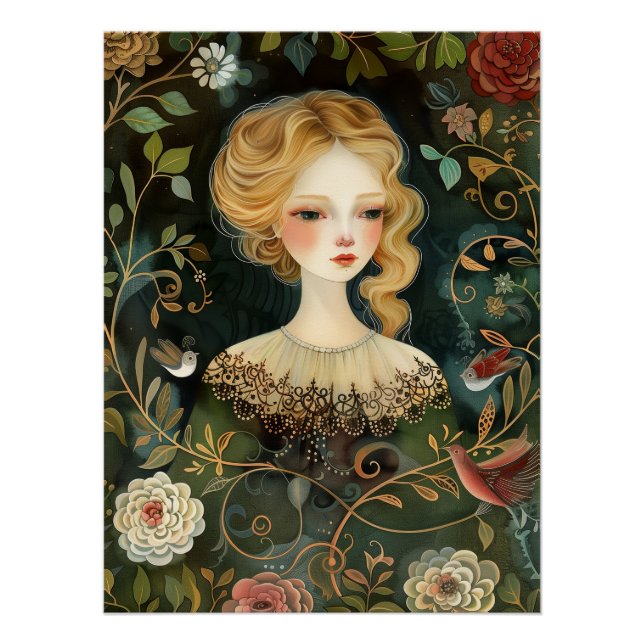 Póster La misteriosa doncella acuarela (Anverso)