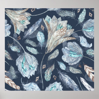 Póster La Moda Boho contiene flores: color de agua azul o