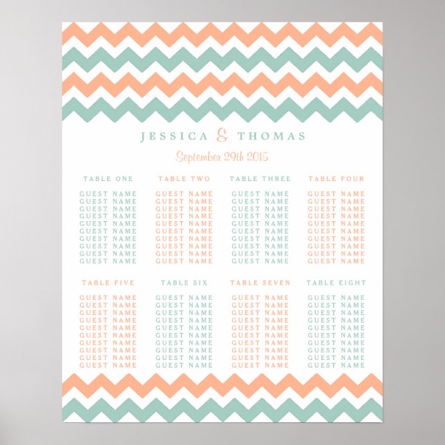 Póster La moderna colección de Bodas Chevron Peach & Mint (Frente)