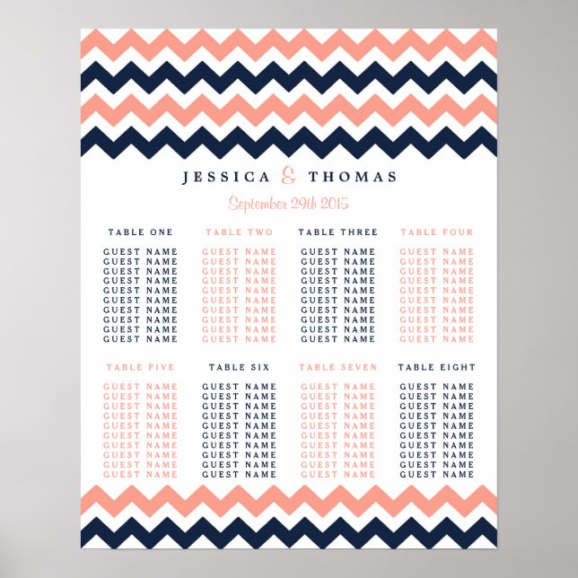 Póster La moderna colección de Bodas Chevron - rosa y mar (Frente)