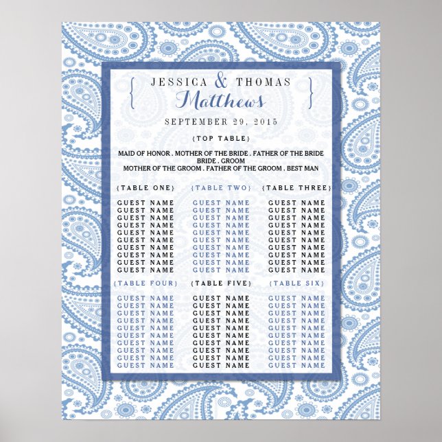 Póster La moderna colección de Bodas Paisley - Azul (Frente)