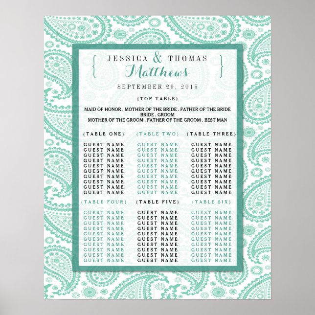 Póster La moderna colección de Bodas Paisley - Verde (Frente)