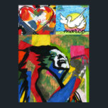 Póster La moderna colorida acuarela del cantante pop palo<br><div class="desc">Acuarela colorida moderna Corazón cantante pop y Poster de pintura artística de paloma.</div>