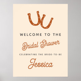 Póster La moderna Naranja Cowgirl Horseshoe Bridal Shower