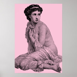 Póster La modesta dama de baño vintage Etching Pink