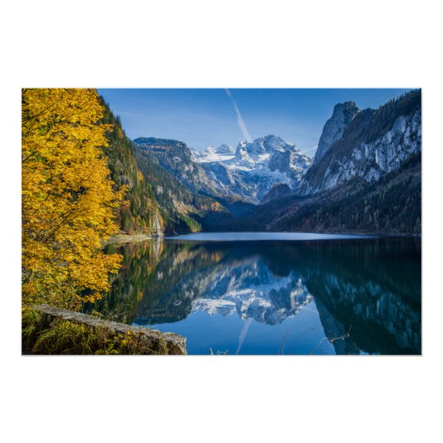 Póster La montaña de Dachstein otoño en el lago Gosausee (Anverso)