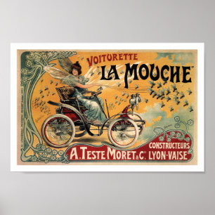Póster La Mouche, automóvil, publicidad, Art Nouveau