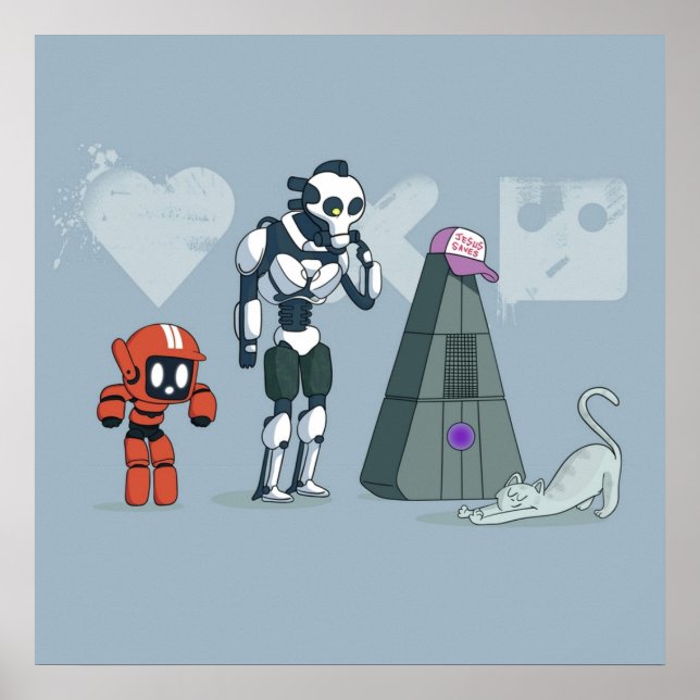 Póster La muerte del amor y los robots Tres robots (Frente)