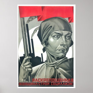 Póster ¡La mujer emancipada construye socialismo! Soviéti
