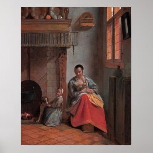 Póster La mujer Enfermería un niño — Pieter de Hooch