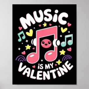 Póster La música es mi San Valentín Nota Musical Kawaii M