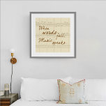 Póster La música habla sin marco<br><div class="desc">Este poster presenta el sentimiento,  "Cuando las palabras fallan,  la música habla",  en un fondo de partitura de color almendra.</div>
