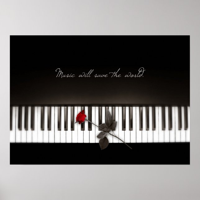 Póster La música salvará al mundo - Rosa poster de piano (Frente)