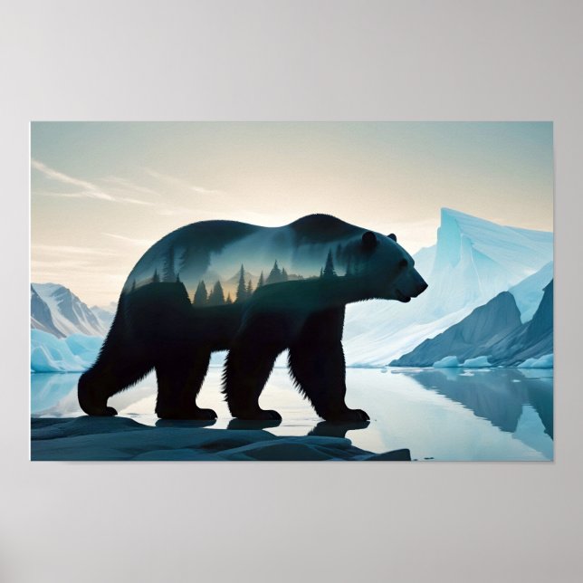 Póster La naturaleza animal del oso polar de doble exposi (Frente)