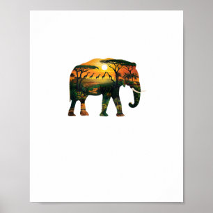 Póster La naturaleza del Elefante Africano Sunset Safari 