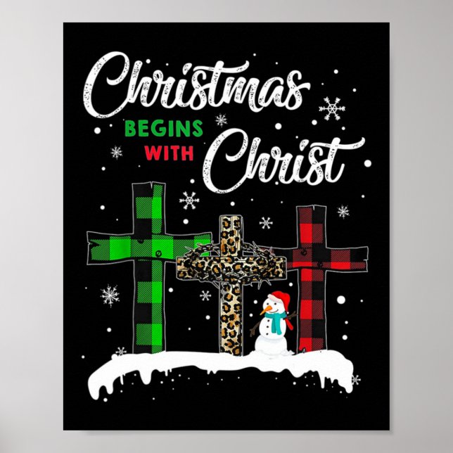 Póster La Navidad Comienza Con Cristo Jesús Muñeco de Nie (Frente)