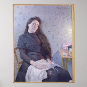 Póster La niña durmiente con flores, 1892