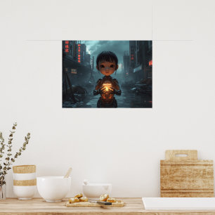 Póster La niña refugiada de neón: ciberpunk futurista
