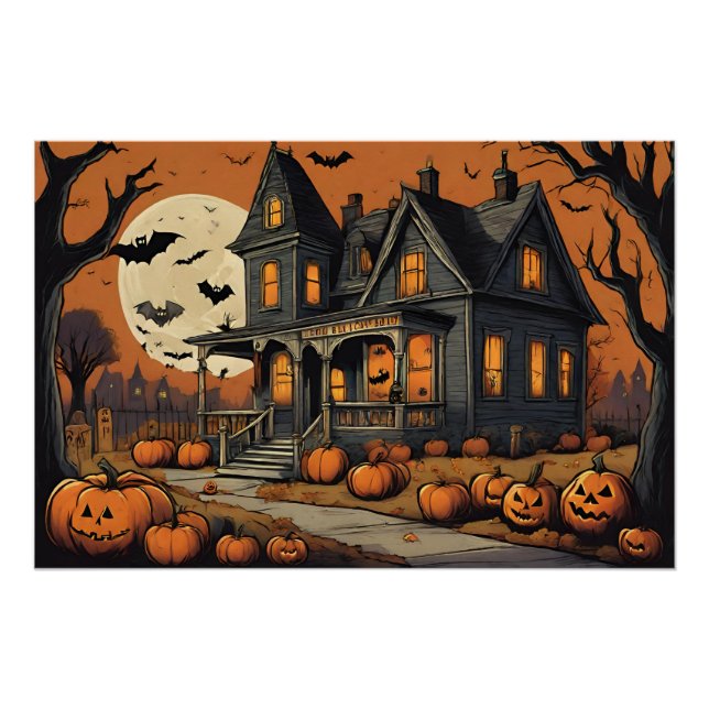 Póster La noche de Halloween atormentó la casa del horror (Anverso)