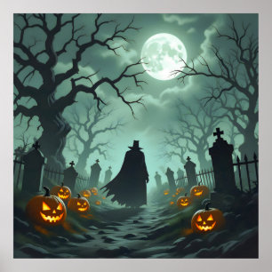 Póster La noche de Halloween oscuro y espeluznante paisaj
