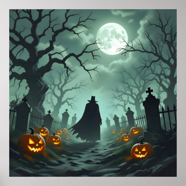 Póster La noche de Halloween oscuro y espeluznante paisaj (Frente)