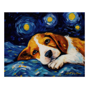 Póster La noche estrellada - Beagle Dog 001 - Qian wan Go
