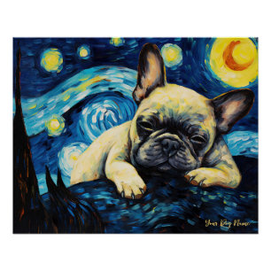 Póster La noche estrellada - Bulldog francés 002 - Qian w
