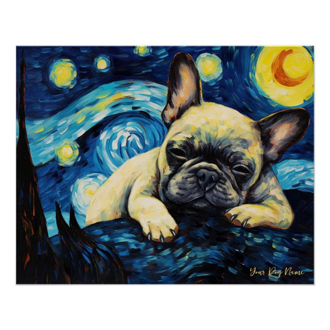 Póster La noche estrellada - Bulldog francés 002 - Qian w (Anverso)