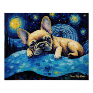 Póster La noche estrellada - Bulldog francés 003 - Qian w