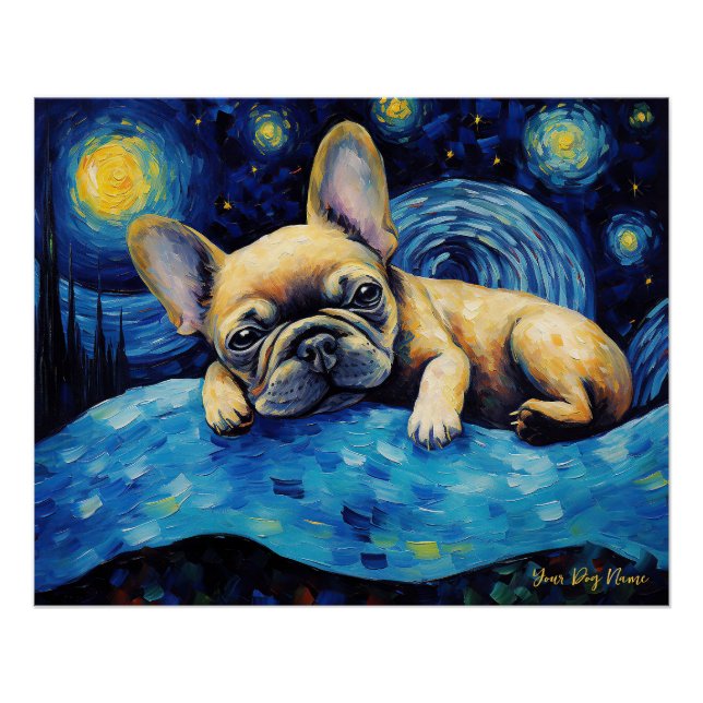 Póster La noche estrellada - Bulldog francés 003 - Qian w (Anverso)