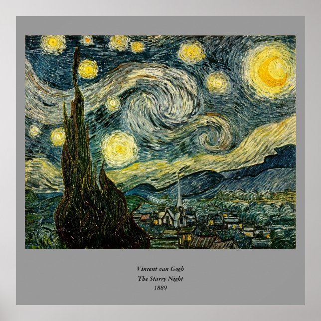 Póster La noche estrellada de Vincent van Gogh (1889) (Frente)