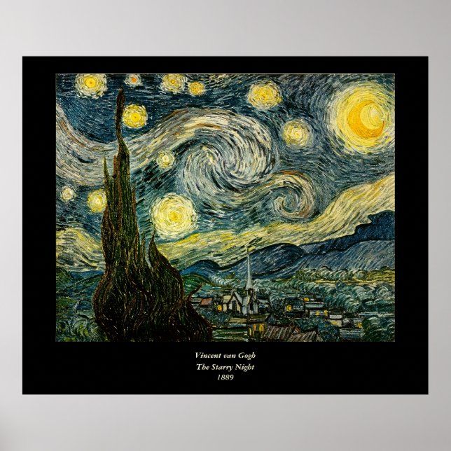 Póster La noche estrellada de Vincent van Gogh (1889) (Frente)