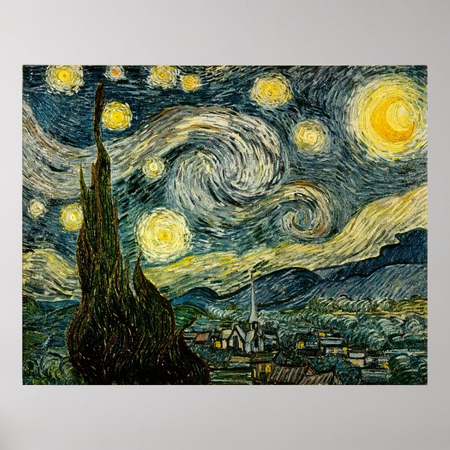 Póster La noche estrellada de Vincent van Gogh (1889) (Frente)