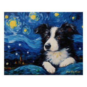 Póster La noche estrellada - Frontera con el perro Collie