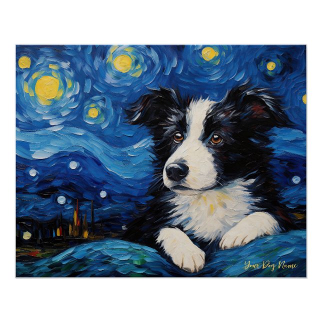 Póster La noche estrellada - Frontera con el perro Collie (Anverso)