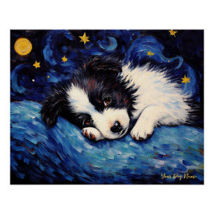 Póster La noche estrellada - Frontera con el perro Collie