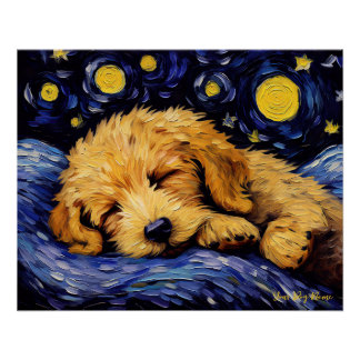 Póster La noche estrellada - Goldendoodle Dog 001 - Qian 