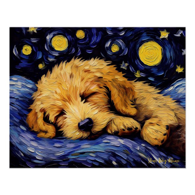 Póster La noche estrellada - Goldendoodle Dog 001 - Qian  (Anverso)