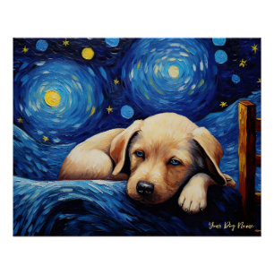 Póster La noche estrellada - Labrador Recuperador Perro C