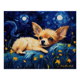 Póster La noche estrellada - Perro Chihuahua 001 - Qian w