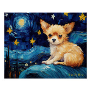 Póster La noche estrellada - Perro Chihuahua 002 - Qian w