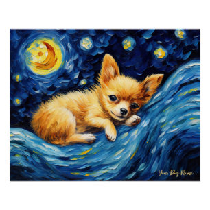 Póster La noche estrellada - Perro Chihuahua 003 - Qian w