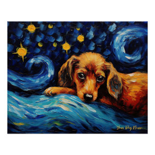 Póster La noche estrellada - Perro Dachshund 001 - Qian w