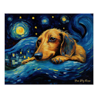 Póster La noche estrellada - Perro Dachshund 002 - Qian w