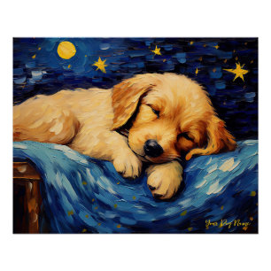 Póster La noche estrellada - Perro Golden Retriever 001 -