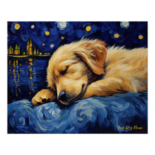Póster La noche estrellada - Perro Golden Retriever 003 -