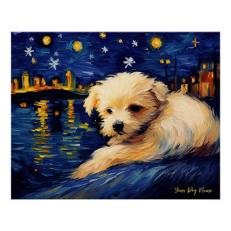 Póster La noche estrellada - Perro maltés 001 - Qian wan 
